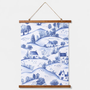 Tapiz Con Marco De Madera Azul Intemporal Toile Paisaje Pastoral Francés