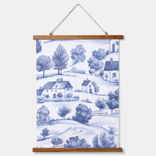 Tapiz Con Marco De Madera Azul Toile Francés Patrón Campestre