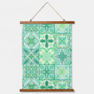 Tapiz Con Marco De Madera Baldosas orgánicas en blanco y verde
