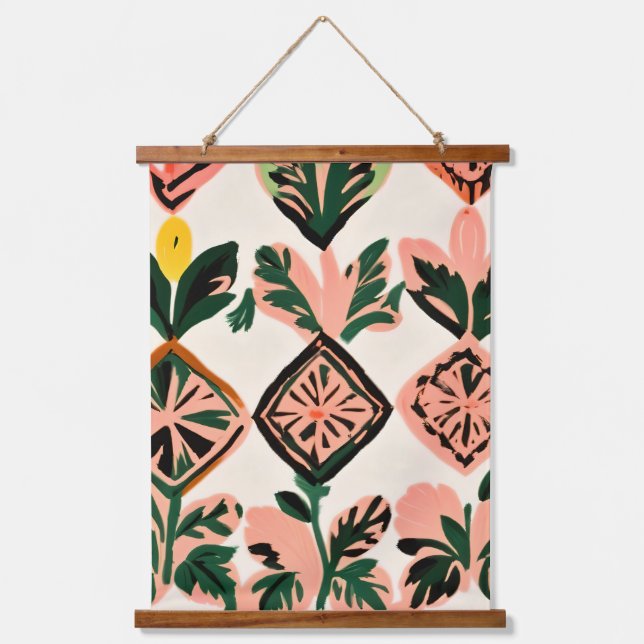 Tapiz Con Marco De Madera Baldosas y botánicos (Anverso)