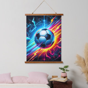 Tapiz Con Marco De Madera Balón de fútbol eléctrico futurista relámpago