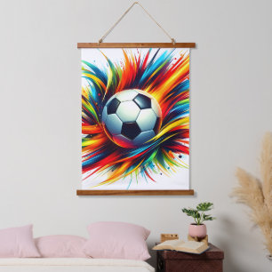 Tapiz Con Marco De Madera Balón de fútbol futurista abstracto