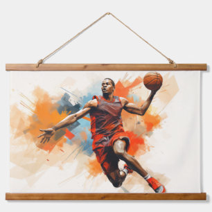 Tapiz Con Marco De Madera Baloncesto Acción Pintura deportiva Resumen Art De