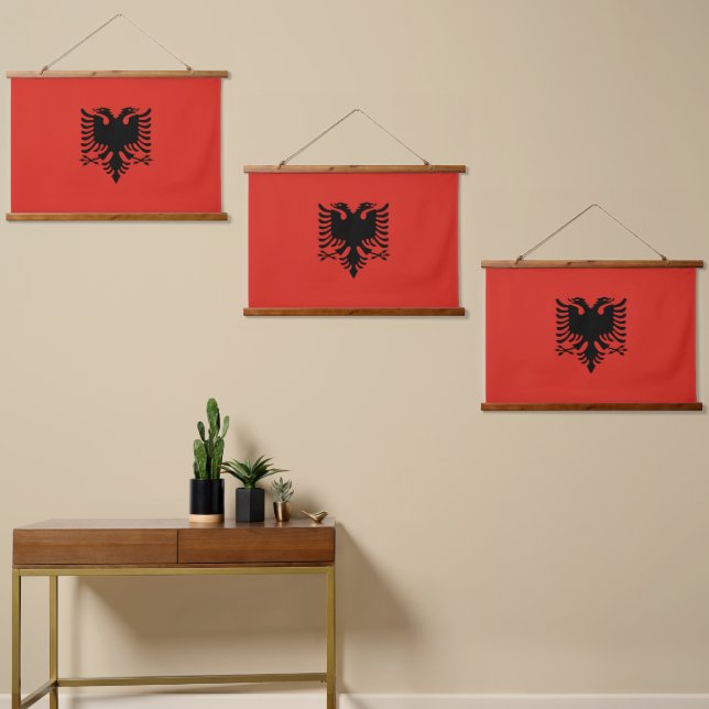 Tapiz Con Marco De Madera Bandera albanesa (Asimétrico)