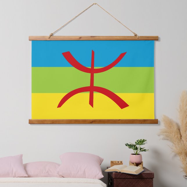 Tapiz Con Marco De Madera Bandera amazigh regalo Bandera bereber Kabyles (Dormitorio)
