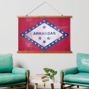 Tapiz Con Marco De Madera Bandera de Arkansas con problemas