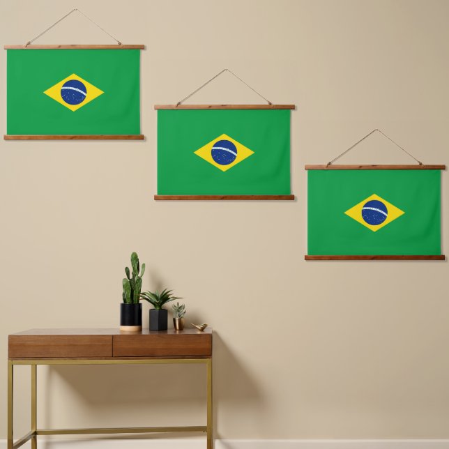 Tapiz Con Marco De Madera Bandera de Brasil (Asimétrico)