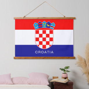 Tapiz Con Marco De Madera Bandera de Croacia con texto personalizado