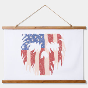 Tapiz Con Marco De Madera Bandera de EE. UU. Cráneo Barba Diseño Patriótic