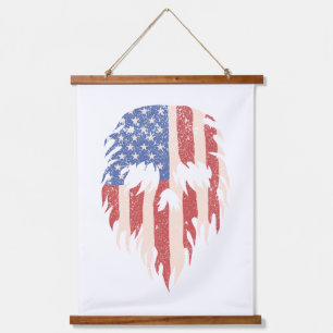 Tapiz Con Marco De Madera Bandera de EE. UU. Cráneo Barba   Diseño Patriótic