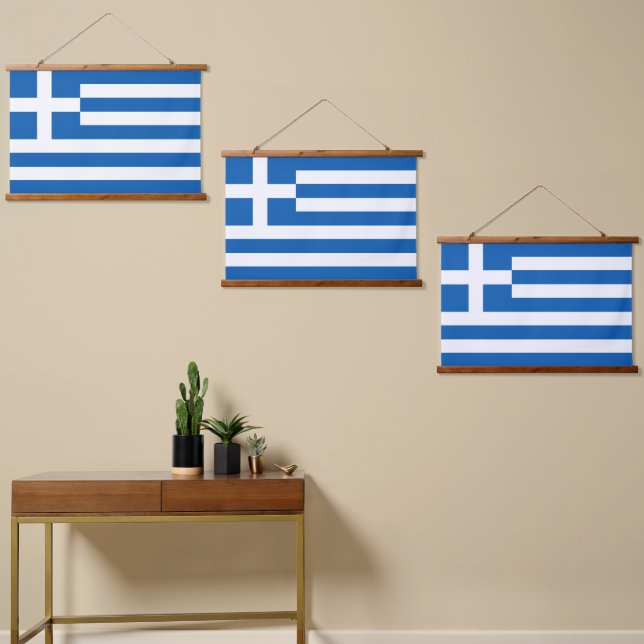 Tapiz Con Marco De Madera Bandera de Grecia (Asimétrico)