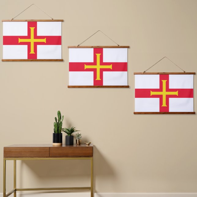 Tapiz Con Marco De Madera Bandera de Guernsey (Asimétrico)