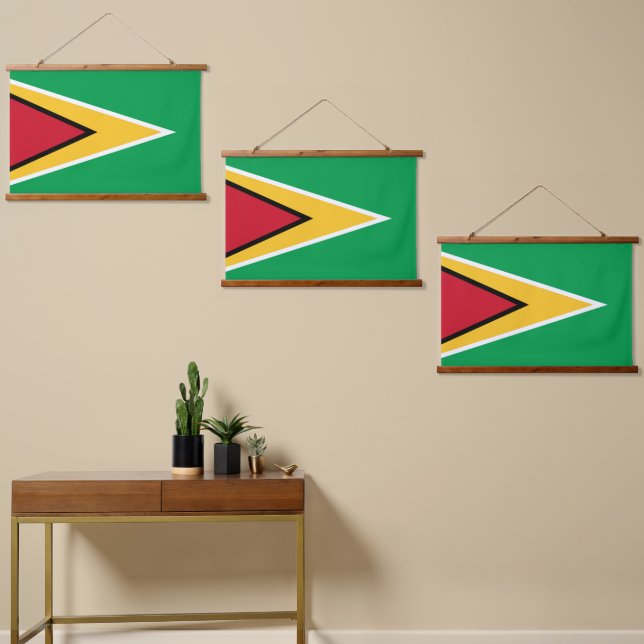 Tapiz Con Marco De Madera Bandera de Guyana (Asimétrico)