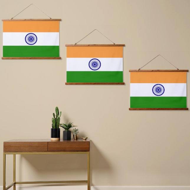 Tapiz Con Marco De Madera Bandera de la India (Asimétrico)