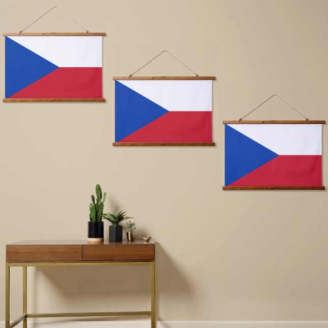 Tapiz Con Marco De Madera Bandera de la República Checa (Asimétrico)