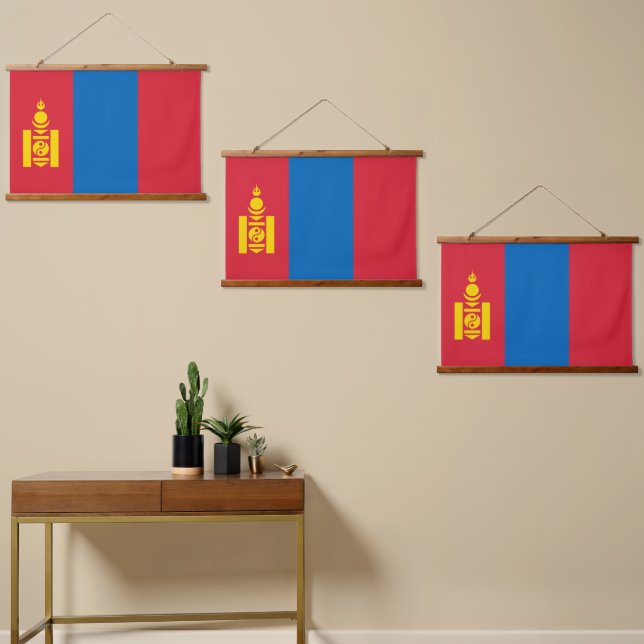 Tapiz Con Marco De Madera Bandera de Mongolia (Asimétrico)