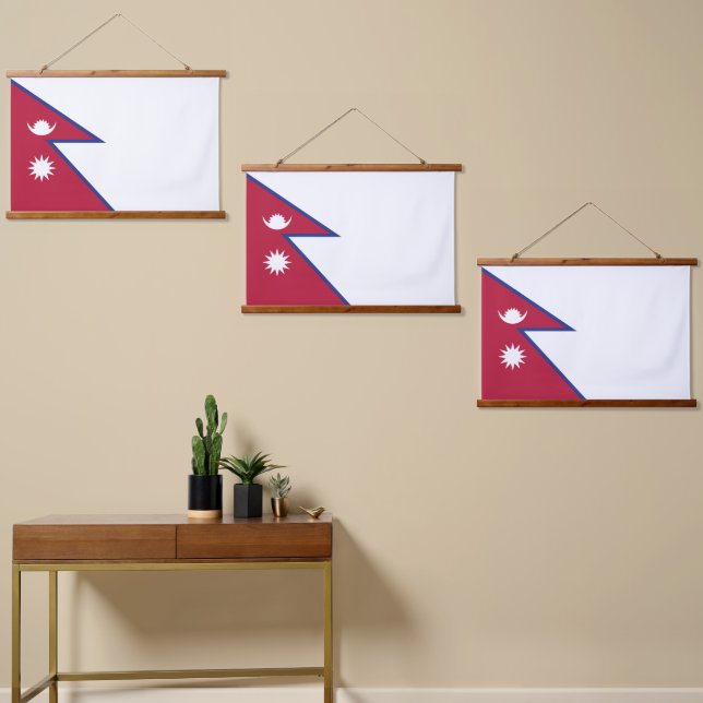 Tapiz Con Marco De Madera Bandera de Nepal (Asimétrico)