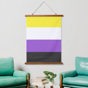 Tapiz Con Marco De Madera Bandera de orgullo no binario de SlipperyJoe's ama