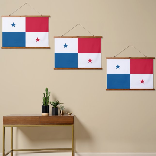 Tapiz Con Marco De Madera Bandera de Panamá (Asimétrico)