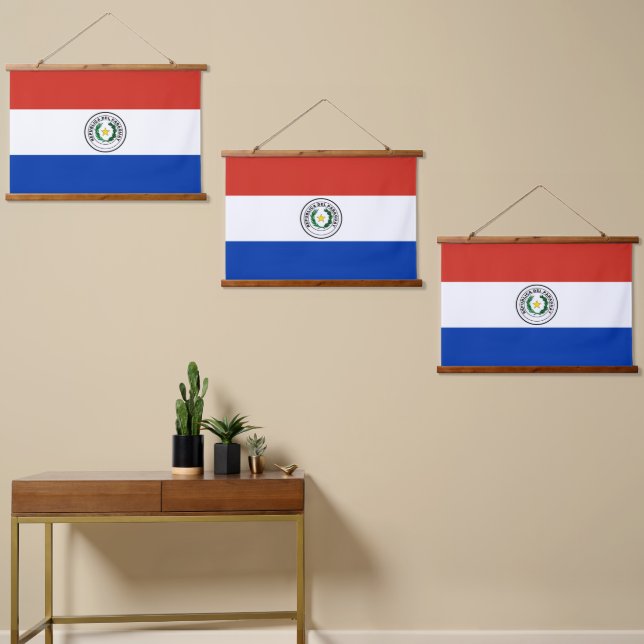 Tapiz Con Marco De Madera Bandera de Paraguay (Asimétrico)
