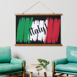 Tapiz Con Marco De Madera Bandera de pincel artístico de Italia