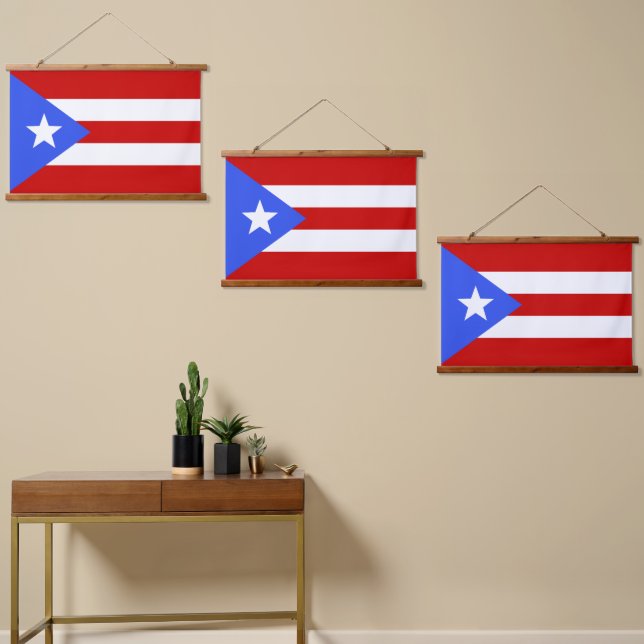 Tapiz Con Marco De Madera Bandera de Puerto Rico (Asimétrico)
