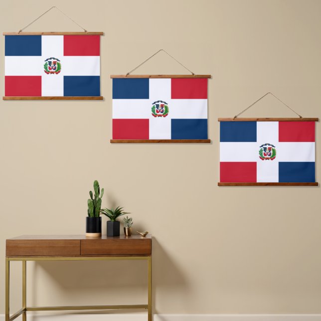 Tapiz Con Marco De Madera Bandera de República Dominicana (Asimétrico)