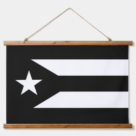 Tapiz Con Marco De Madera Bandera de resistencia de Puerto Rico blanco y neg