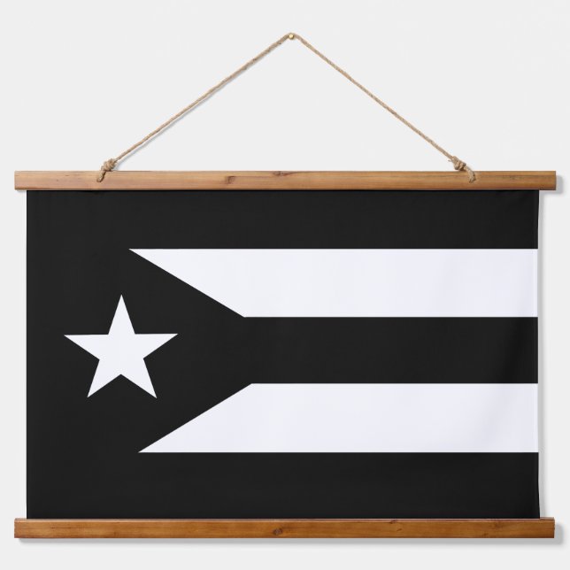 Tapiz Con Marco De Madera Bandera de resistencia de Puerto Rico blanco y neg (Anverso )