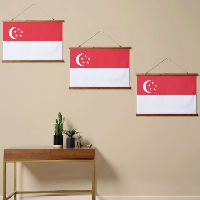 Tapiz Con Marco De Madera Bandera de Singapur (Asimétrico)