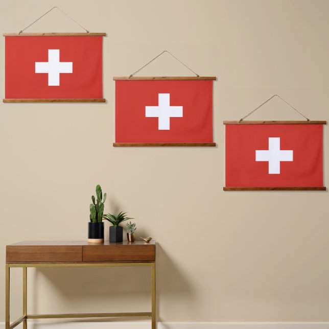 Tapiz Con Marco De Madera Bandera de Suiza (Asimétrico)