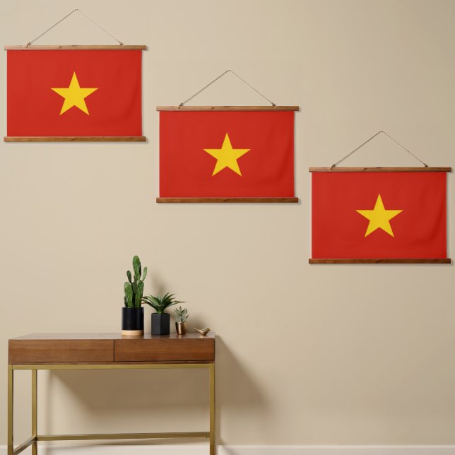 Tapiz Con Marco De Madera Bandera de Vietnam (Asimétrico)