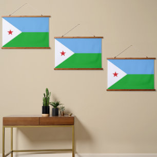 Tapiz Con Marco De Madera Bandera de Yibuti
