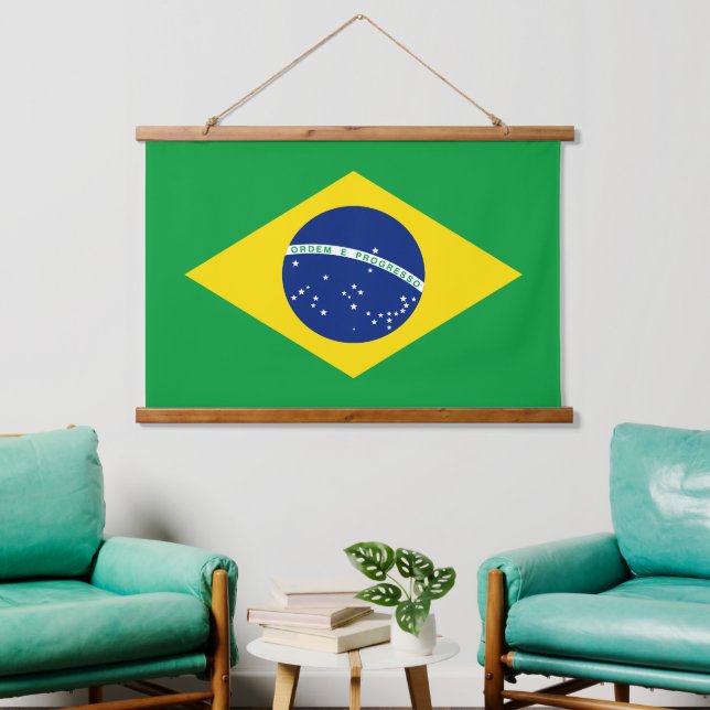Tapiz Con Marco De Madera Bandera nacional brasileña decoración patriótica b (Sala de estar)