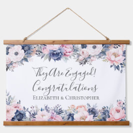 Tapiz Con Marco De Madera Banner de compromiso botánico de floral azul marin