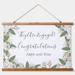 Tapiz Con Marco De Madera Banner de compromiso botánico floral de Magnolia