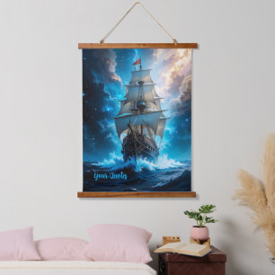 Tapiz Con Marco De Madera Barco de Vela de Fantasía Épica Tormenta Océano