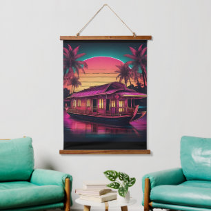 Tapiz Con Marco De Madera barco fresco retro de casa de kerala rosa
