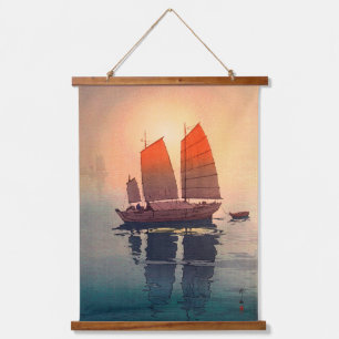 Tapiz Con Marco De Madera Barcos de vela por la mañana, Hiroshi Yoshida
