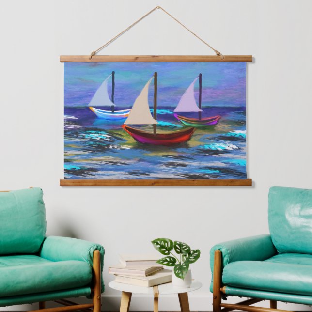 Tapiz Con Marco De Madera Barcos marítimos (Sala de estar)