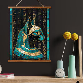 Tapiz Con Marco De Madera Bastet de diosa gata egipcia -arte mosaico