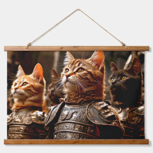 Tapiz Con Marco De Madera Batalla de Gatos
