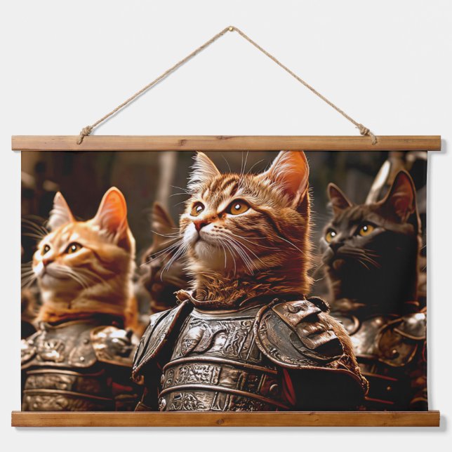 Tapiz Con Marco De Madera Batalla de Gatos (Anverso )