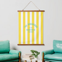 Tapiz Con Marco De Madera Beach House Custom Name Yellow Cabana Stripe