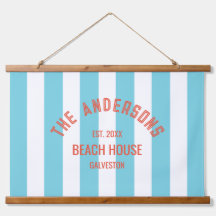 Beach House Family Name Blue Cabana Stripe