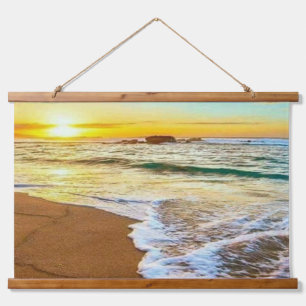 Tapiz Con Marco De Madera Beach Sunset