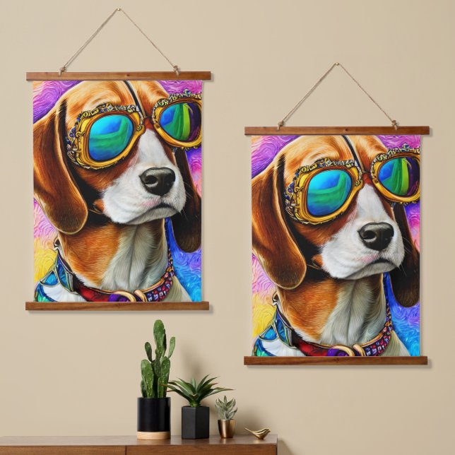 Tapiz Con Marco De Madera Beagle con gafas de sol (Asimétrico)
