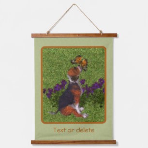 Tapiz Con Marco De Madera Beagle Puppy Butterflies Dog Art Personalizado