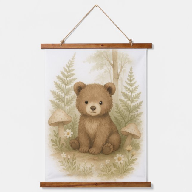 Tapiz Con Marco De Madera Bear Woodland Animal Nursery Toddler Bedroom (Anverso)
