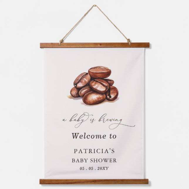 Tapiz Con Marco De Madera Bebé está preparando café Baby Shower signo de bie (Anverso)